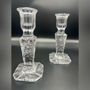 PINWHEEL BY CRYSTAL CLEAR INDUSTRIES, SINGLE LIGHT 6" CANDLESTICKS, SET OF 2.